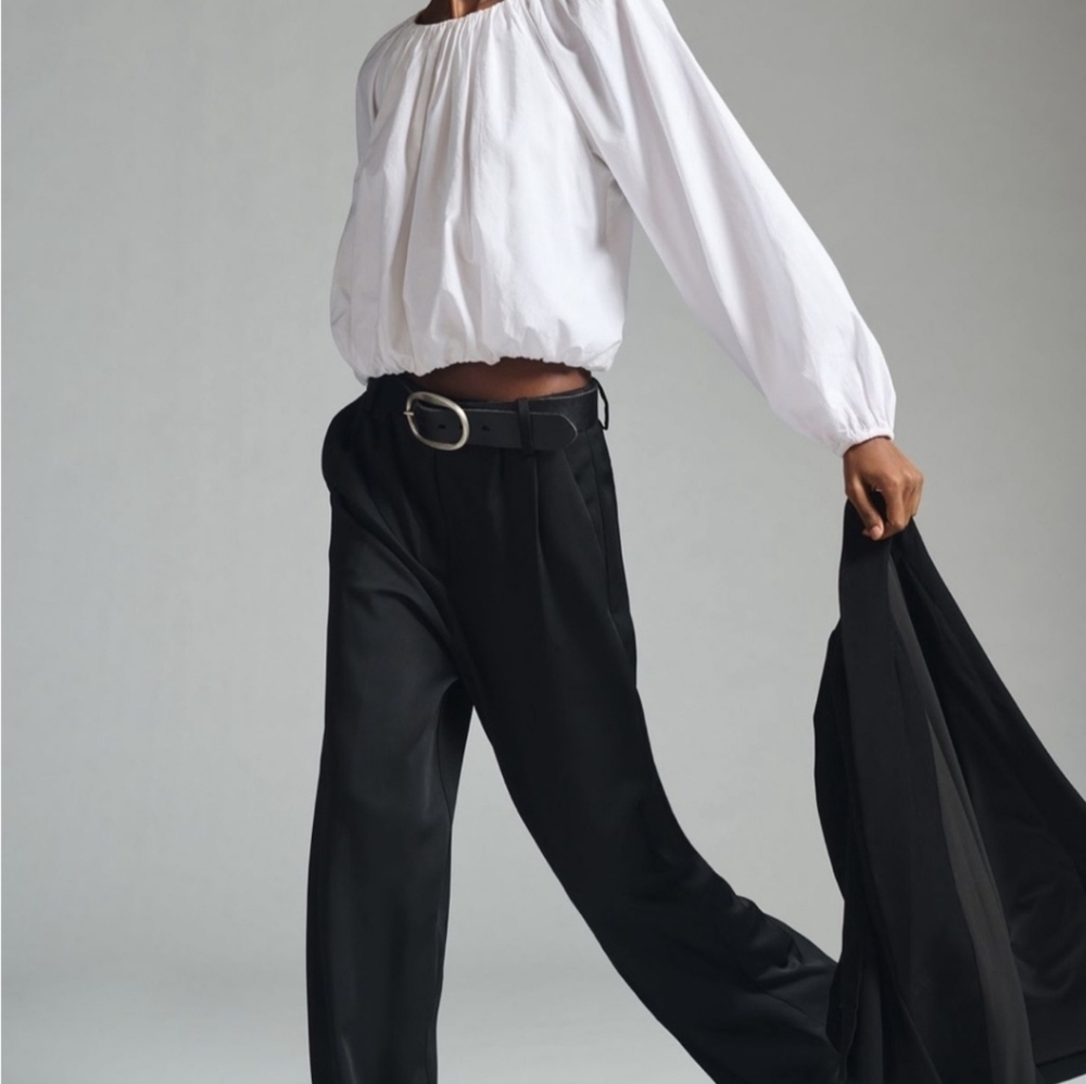 Anthropologie Maeve Poplin Bubble Blouse White Women's XXS Cropped‎